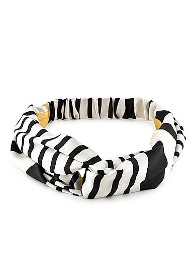 White Black Satin Stripe Printed Hairband