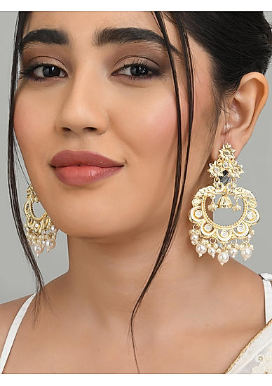 FIDA Ethnic Gold Plated Kundan Pearl Drop Earring for Women