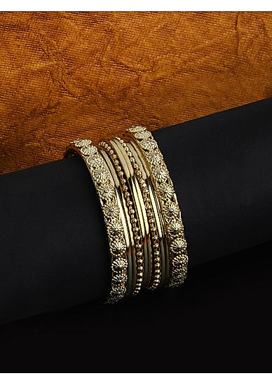 Fida Ethnic Gold Plated Floral Bangles for Women