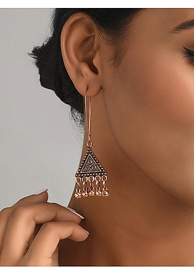 FIDA Ethnic Silver Plated  Beaded Drop Earring for Women