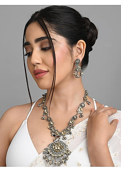 Fida Ethnic Oxidised Silver Beaded Choker Necklace for Women