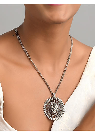 Fida Ethnic Oxidised Silver Beaded Necklace for Women