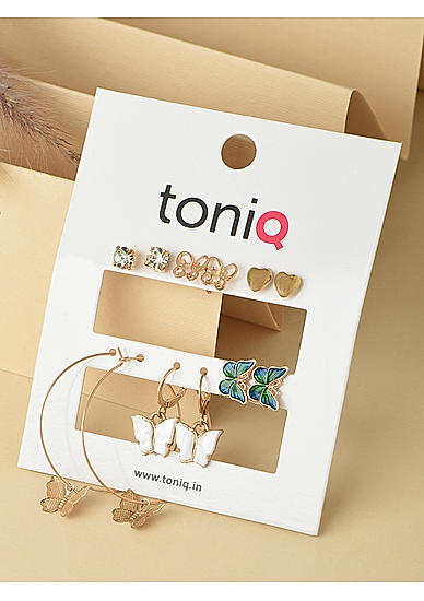Toniq Alluring Multi Gold Plated Butterfly Enamel Casual Look Alloy Set Earring For Women Set of