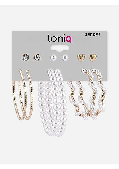 Toniq Cute White Gold Plated Heart Shape Pearl Set Earring For Women Set of 6