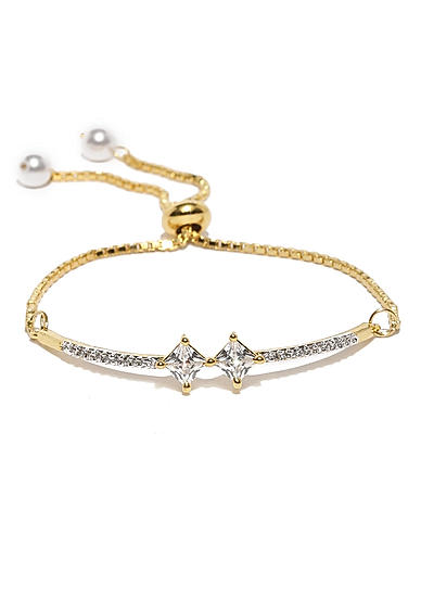 Gold-Plated White CZ Stone-Studded Contemporary Bracelet