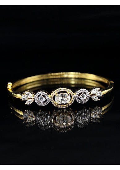 Gold-Plated White Zirconia Stone-Studded Bangle-Style Bracelet