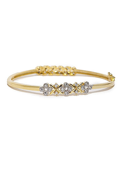 Gold-Plated White Zirconia Stone-Studded Bangle-Style Bracelet