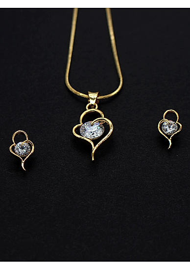 Gold-Plated White CZ Stone-Studded Jewellery Set