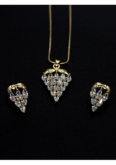 Gold-Plated White CZ Stone-Studded Jewellery Set