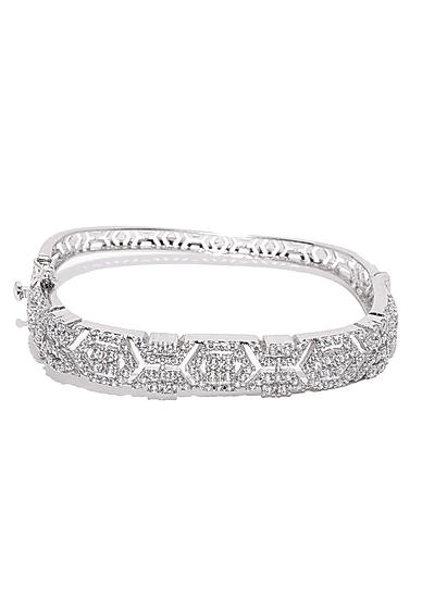 Silver-Toned Metal Cubic Zirconia Studded Bangle-Style Bracelet