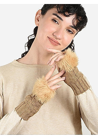 Toniq winter Touch Screen Attractive Tan  Special Seasonal Wear Fur Glove Pair For Women