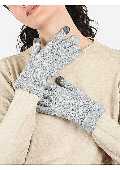 Toniq Appealing Grey  Special Winter  Seasonal Wear Synthetic Wool Glove For Women Pair