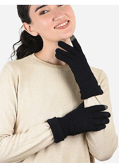 Toniq Elegant Black  Special Winter  Seasonal Wear Synthetic Wool Glove For Women Pair