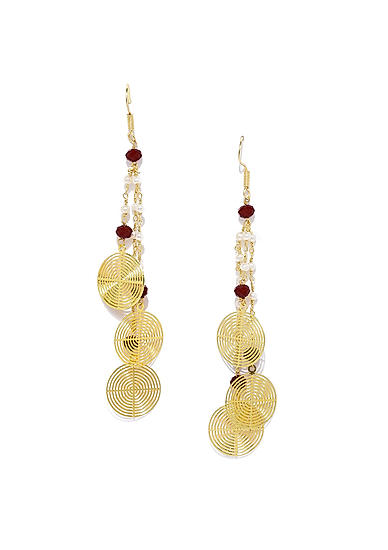 Gold Tone Red Stone Circular Drop Earrings For Women