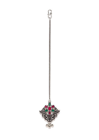 Women Multicoloured Handcrafted Oxidised Azyan Maang Tika