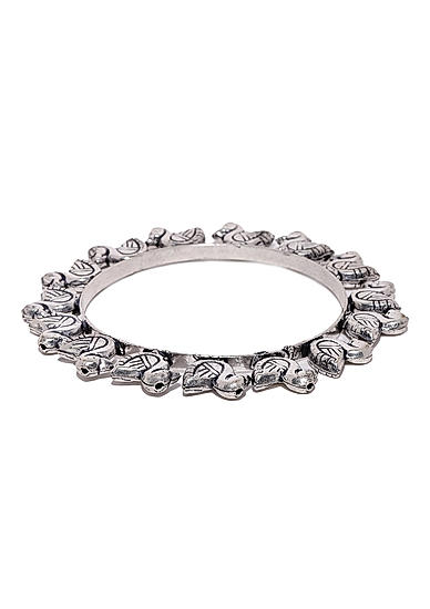 Women Silver-Toned Oxidised Duck Kada Bangle