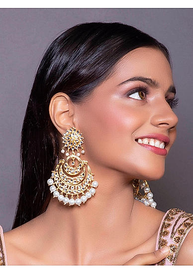 Kundan Pearls Gold Plated Layered Chandbali Earring