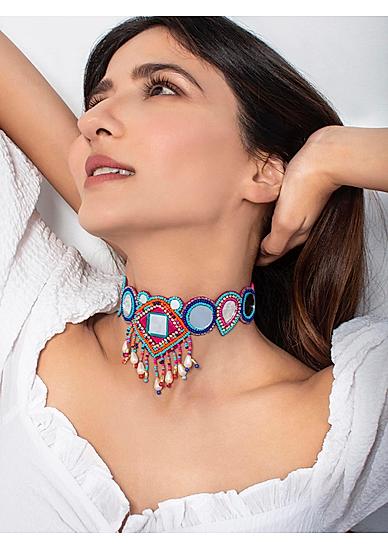 Mirror Multicolor Beads Pearls Choker Necklace