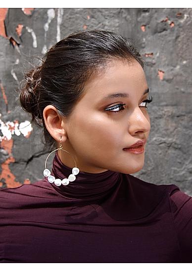 Gold-Toned and White Circular Drop Earrings