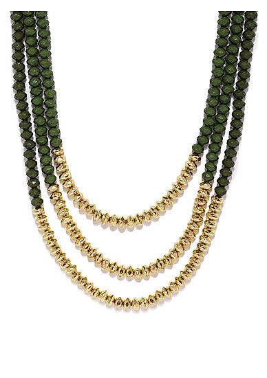 Green and Gold Colorblock Beaded Necklace For Women