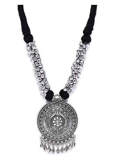 Silver-Toned Black Oxidised Taani Necklace