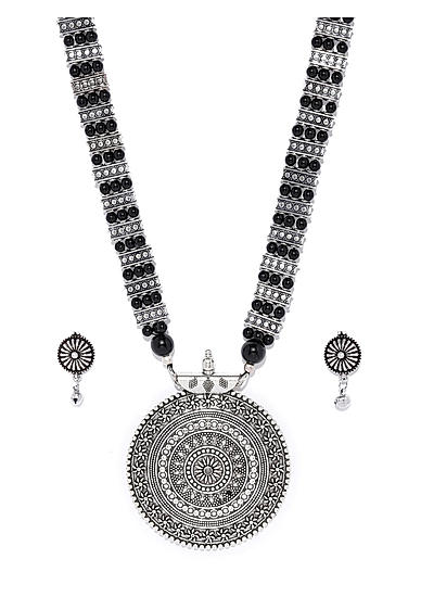 Silver-Toned Black Oxidised Jewellery Set