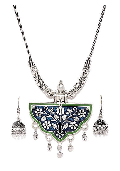 Silver-toned Blue Jewellery Set