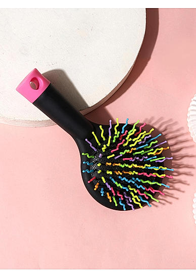 Black Multicolor Paddle Hair Brush With Mirror