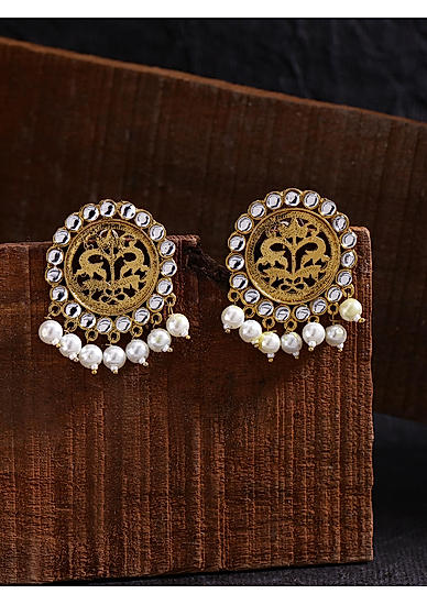 White Pearls Kundan Gold Plated Spherical Drop Earring