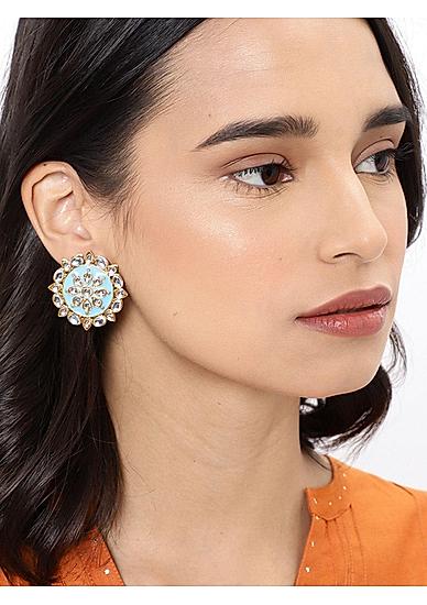 Pastel Blue Kundan Gold Plated Meenakari Stud Earring