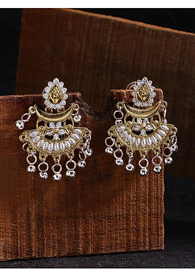 Ghungroo Dual Toned Crescent Chandbali Earring 