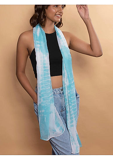 Toniq Turquoise Blue and White Tie and Dye Scarf For Women