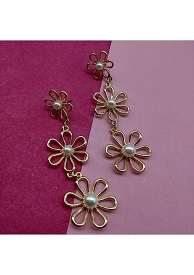 Gold-Toned and White Floral Drop Earrings