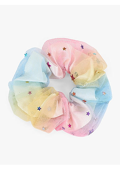 Rainbow Tulle Multicolor Star Kids Scrunchie Rubber Band 