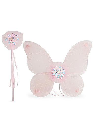 Toniq Kids Party Dress UP Pink Butterfly Wings and Wand Set For Girls