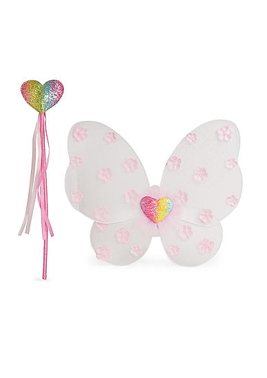 Toniq Kids Party Dress UP Pink Floral Butterfly Wings and Heart Wand Set For Girls