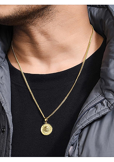 The Bro Code Gold Plated Shining Sun Pendant Necklace for Men