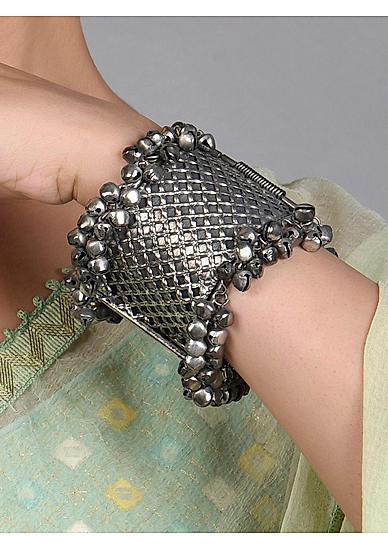 Fida Ethinic SIlver Plated oxidised Tribal Ghungroo Kada Bracelet For Women