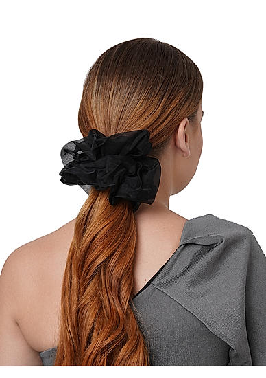 Toniq Pretty Black Gaint organza Cloud Hair Scrunchie For Women