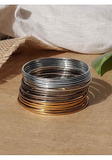 Set of 18 Metal Gold Silver Plated Bangles