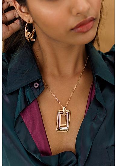Gold-Toned and Silver-Toned Geometric Pendant With Chain