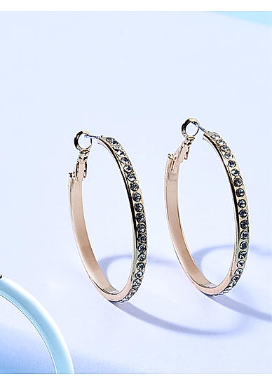 ToniQ Trendy Gold CZ Diamond Hoop Earrings For Women 