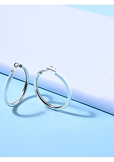 ToniQ Classic Silver Hoop Huggies Earrings For Women 