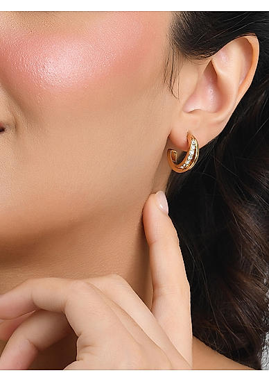 ToniQ Classic Gold Toned CZ Stone Hoop Earring For Women
