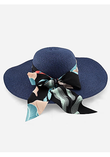 Navy Blue Multicolor Printed Scarf Summer Hat
