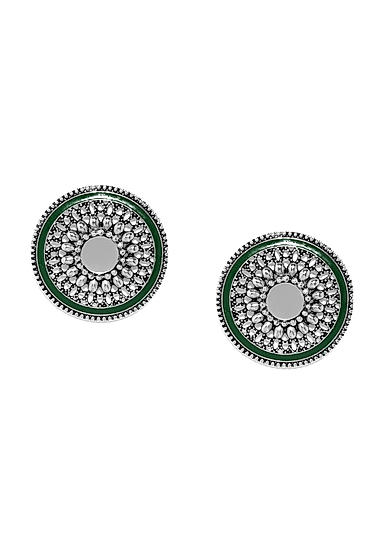 Green Mirror Silver Plated Oxidised Enamelled Stud Earring