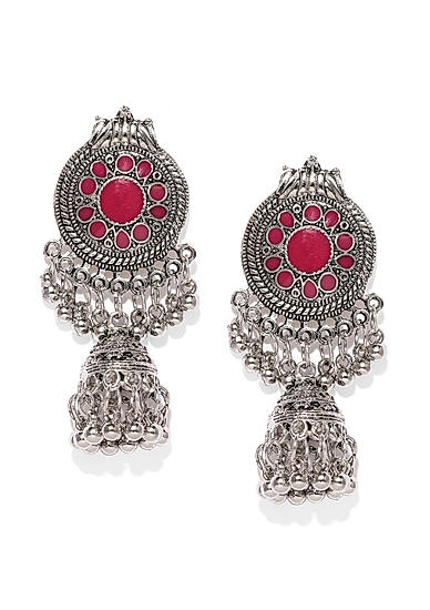 Silver and Pink Shield Jhumki Earring