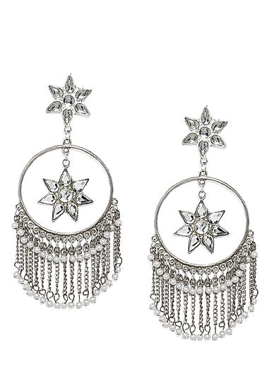 Silver and White Floral Drop Earring