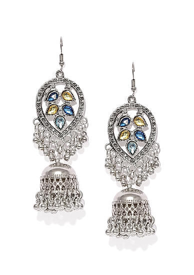 Silver and Oval Dome Jhumki Earring