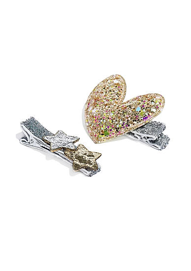 Girls Set of 2 Gold-Toned and Silver-Toned Embellished Alligator Hair Clips